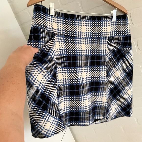 Anthropologie x Maeve Mini Pencil Skirt Plaid Pockets Academia Blue Black Sz 14 - Picture 6 of 16